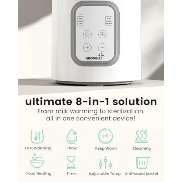 Bottle Warmer, GROWNSY 8-in-1 Fast Baby Milk Warmer with Timer for Breastmilk or Formula, Accurate Temperature Control, with Defrost, Sterili-zing, Keep, Heat Baby Food Jars Function