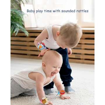 Wrist Rattles Foot Finder Rattle Sock Baby Toy, Rattle Toy, Arm Hand Bracelet Rattle, Feet Leg Ankle Socks, Activity Rattle Present Gift for Newborn Infant Babies Boy Girl Bebe (8 pcs-A)