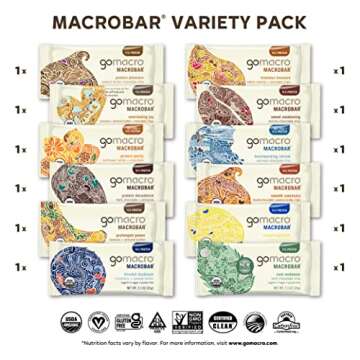 GoMacro MacroBar Organic Vegan Protein Bars - Variety Pack 12 Count