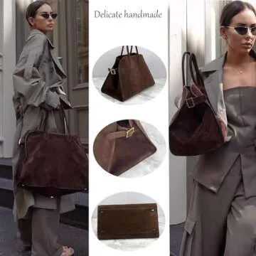 Generic Soft Genuine Leather Satchels Bags for Women, Top-Handle Tote Bags, Leather Armpit Bag,Casual Shoulder Hobo Waterproof commuter Bag(Color:Brown Suede,Size:Large)