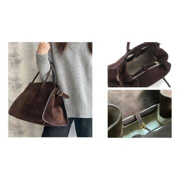 Generic Soft Genuine Leather Satchels Bags for Women, Top-Handle Tote Bags, Leather Armpit Bag,Casual Shoulder Hobo Waterproof commuter Bag(Color:Brown Suede,Size:Large)