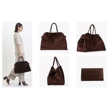 Generic Soft Genuine Leather Satchels Bags for Women, Top-Handle Tote Bags, Leather Armpit Bag,Casual Shoulder Hobo Waterproof commuter Bag(Color:Brown Suede,Size:Large)