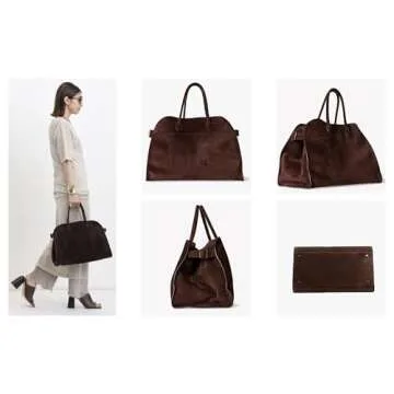 Generic Soft Genuine Leather Satchels Bags for Women, Top-Handle Tote Bags, Leather Armpit Bag,Casual Shoulder Hobo Waterproof commuter Bag(Color:Brown Suede,Size:Large)