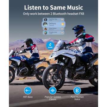 FODSPORTS FX8 Motorcycle Helmet Bluetooth Headset with Music Sharing,Bluetooth Motorcycle Headset with EQ Sound/FM,Up to 8 Riders Group Intercom,Motorcycle Headset for ATV/Dirt Bike/Off Road/1pcs