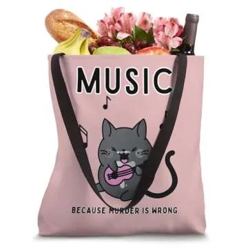 Music Because Murder is Wrong | Cute Cat Cozy Mystery Tote Bag