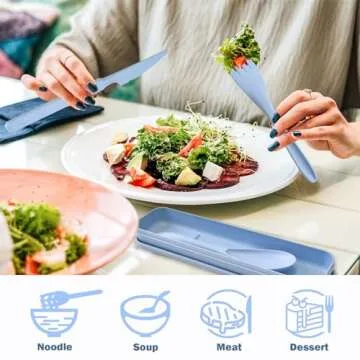 4 Set Reusable Utensils Set with Case, Travel Utensils with Case, Reusable Plastic Spoons and Forks Sets for Lunch Box Accessories, Portable Cutlery Set for Kids Adults Picnic Camping Work Use