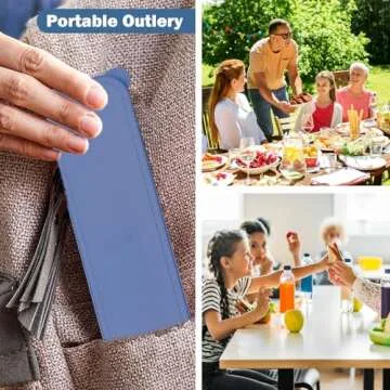 4 Set Reusable Utensils Set with Case, Travel Utensils with Case, Reusable Plastic Spoons and Forks Sets for Lunch Box Accessories, Portable Cutlery Set for Kids Adults Picnic Camping Work Use