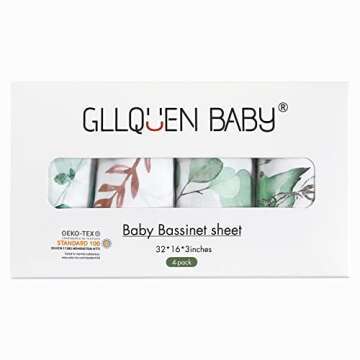 Gllquen Baby Bassinet Sheets 4 Pack, Breathable Cozy Fitted Mattress Sheet, Elastic Travel Crib Fashionable Floral Pattern, Standard Cradle Safe Sheets for Baby Boy Girls 32"X16"(Greenery)