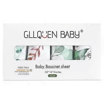 Gllquen Baby Bassinet Sheets 4 Pack, Breathable Cozy Fitted Mattress Sheet, Elastic Travel Crib Fashionable Floral Pattern, Standard Cradle Safe Sheets for Baby Boy Girls 32"X16"(Greenery)
