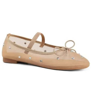Fashion Ballet Flats Women: Mesh Rhinestone Bowknot Round Toe