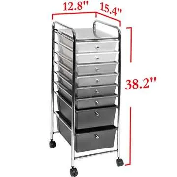 Seville Classics 8-Drawer Multipurpose Mobile Rolling Utility Storage Bin Organizer Cart, Gradient Gray