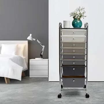 Seville Classics 8-Drawer Multipurpose Mobile Rolling Utility Storage Bin Organizer Cart, Gradient Gray