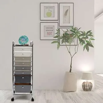 Seville Classics 8-Drawer Multipurpose Mobile Rolling Utility Storage Bin Organizer Cart, Gradient Gray
