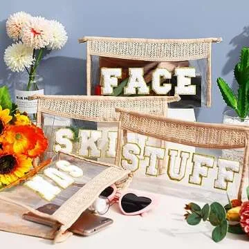 Sanwuta Preppy Patch Makeup Bag Set for Travel and Daily Use