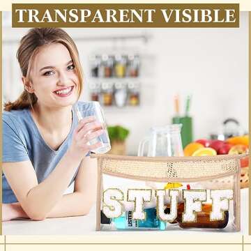 Sanwuta Preppy Patch Makeup Bag Set for Travel and Daily Use