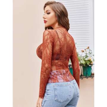 Avidlove Women's Mesh Top Long Sleeve Sheer Blouse