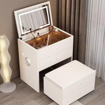 BRALEM Integrated Small Vanity Desk with Mirror, Compact Makeup Vanity with 4 Drawers, Corner Vanity...