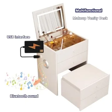 BRALEM Compact Makeup Vanity Desk with USB & Speakers