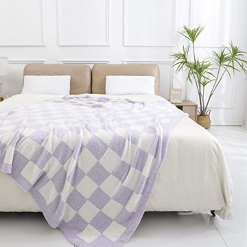 bearberry Fuzzy Checkerboard Grid Throw Blanket Soft Cozy Warm Microfiber All Season Blanket Decor for Couch Sofa Bed Travel Home (Purple, 50''x60'')
