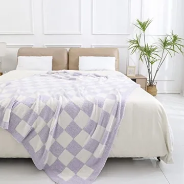 bearberry Fuzzy Checkerboard Grid Throw Blanket Soft Cozy Warm Microfiber All Season Blanket Decor for Couch Sofa Bed Travel Home (Purple, 50''x60'')