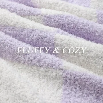 bearberry Fuzzy Checkerboard Grid Throw Blanket Soft Cozy Warm Microfiber All Season Blanket Decor for Couch Sofa Bed Travel Home (Purple, 50''x60'')