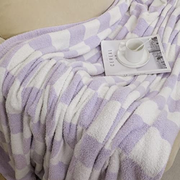 bearberry Fuzzy Checkerboard Grid Throw Blanket Soft Cozy Warm Microfiber All Season Blanket Decor for Couch Sofa Bed Travel Home (Purple, 50''x60'')