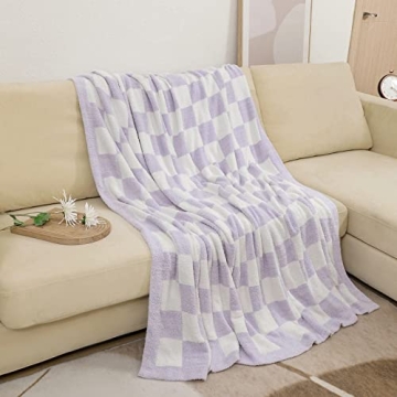 bearberry Fuzzy Checkerboard Grid Throw Blanket Soft Cozy Warm Microfiber All Season Blanket Decor for Couch Sofa Bed Travel Home (Purple, 50''x60'')
