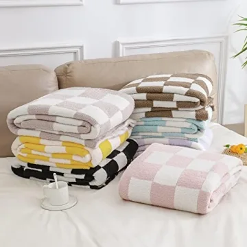 bearberry Fuzzy Checkerboard Grid Throw Blanket Soft Cozy Warm Microfiber All Season Blanket Decor for Couch Sofa Bed Travel Home (Purple, 50''x60'')