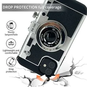 New Emily in Paris Phone Case, Vintage Camera Phone Case for iPhone 11/12 Pro Max,3D Vintage Camera Design Phone case That Looks Like a Camera,with Long Anti-Lost Lanyard (For iPhone 15 Pro)
