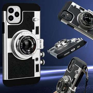 New Emily in Paris Phone Case, Vintage Camera Phone Case for iPhone 11/12 Pro Max,3D Vintage Camera Design Phone case That Looks Like a Camera,with Long Anti-Lost Lanyard (For iPhone 15 Pro)