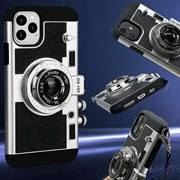 New Emily in Paris Phone Case, Vintage Camera Phone Case for iPhone 11/12 Pro Max,3D Vintage Camera Design Phone case That Looks Like a Camera,with Long Anti-Lost Lanyard (For iPhone 15 Pro)