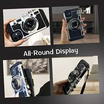 New Emily in Paris Phone Case, Vintage Camera Phone Case for iPhone 11/12 Pro Max,3D Vintage Camera Design Phone case That Looks Like a Camera,with Long Anti-Lost Lanyard (For iPhone 15 Pro)