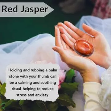Red Jasper Crystals and Healing Stones - Large Palm Stone Crystals Piedra - Crystal for Good Luck, Balanced Positive Energy, Meditation - Unique Stocking Stuffers and Birthday Gifts for Women, Men