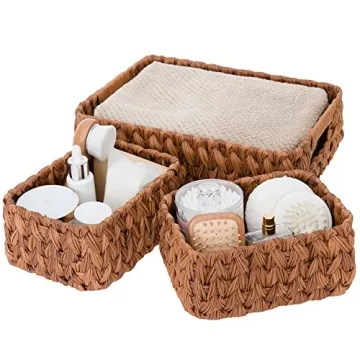 GRANNY SAYS Wicker Baskets for Organizing, Set of 3 - Caramel Orange, Durable Storage Solution