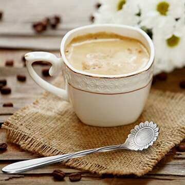 Chengu 8 Pieces Flower Coffee Spoons Stainless Steel Sugar Spoons Creative Tableware Set Stir Bar Flower Stirring Teaspoon, 8 Different Patterns(Silver)