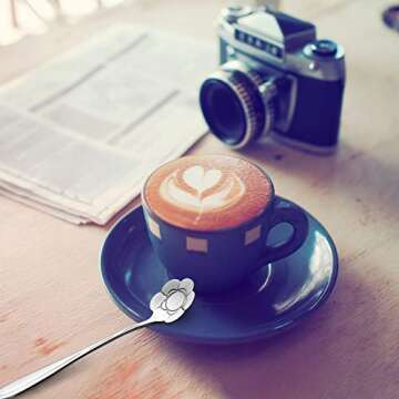 Chengu 8 Pieces Flower Coffee Spoons Stainless Steel Sugar Spoons Creative Tableware Set Stir Bar Flower Stirring Teaspoon, 8 Different Patterns(Silver)