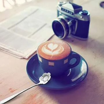 Chengu 8 Pieces Flower Coffee Spoons Stainless Steel Sugar Spoons Creative Tableware Set Stir Bar Flower Stirring Teaspoon, 8 Different Patterns(Silver)