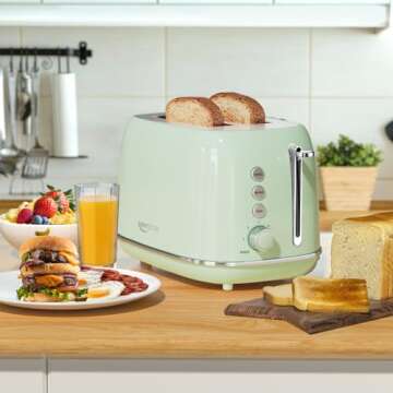 2 Slice Toaster Retro Stainless Steel Toaster with Bagel, Cancel, Defrost Function and 6 Bread Shade Settings Bread Toaster, Extra Wide Slot and Removable Crumb Tray (Green)
