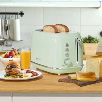 2 Slice Toaster Retro Stainless Steel Toaster with Bagel, Cancel, Defrost Function and 6 Bread Shade Settings Bread Toaster, Extra Wide Slot and Removable Crumb Tray (Green)
