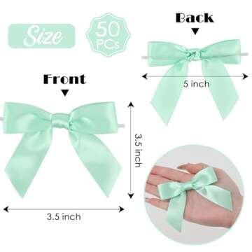 AIMUDI Twist Tie Bows for Treat Bags 3.5" Aqua Blue Satin Ribbon Bows for Crafts Premade Bows with T...