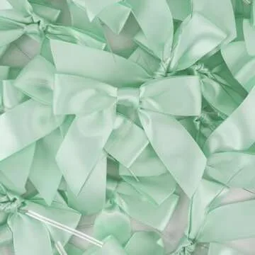 AIMUDI Twist Tie Bows for Treat Bags 3.5" Aqua Blue Satin Ribbon Bows for Crafts Premade Bows with Twist Ties for Crafts Cake Pop Candy Apple Small Bows for Gift Wrapping Wedding Decor, 50 PCs