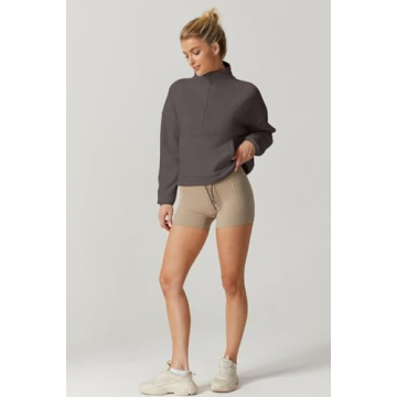 QINSEN Women Polar Fleece Sweatshirt Half Zip Long Sleeve Cozy Sherpa Pullover Jumpers Dark Grey M