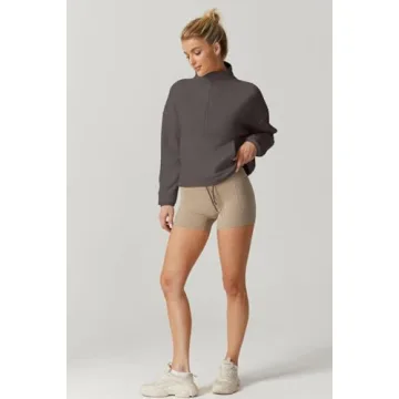 QINSEN Women Polar Fleece Sweatshirt Half Zip Long Sleeve Cozy Sherpa Pullover Jumpers Dark Grey M