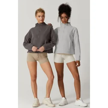 QINSEN Women Polar Fleece Sweatshirt Half Zip Long Sleeve Cozy Sherpa Pullover Jumpers Dark Grey M