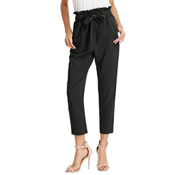 GRACE KARIN Women’s Slim-Fit Paper Bag Waist Pants for Casual and Office Wear, Black XL