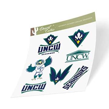 Desert Cactus University of North Carolina Wilmington Sticker UNCW Seahawks Vinyl Decals Laptop Water Bottle Car Scrapbook Sheet T2 (Type 2)