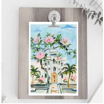 ART PRINT Garden Chinoiserie Blue and White Watercolor Printed Art Vintage Art Print | Asian Wall De...