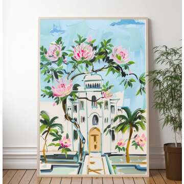 ART PRINT Garden Chinoiserie Blue and White Watercolor Printed Art Vintage Art Print | Asian Wall Decor Vintage Art (24" x 36" unframed)