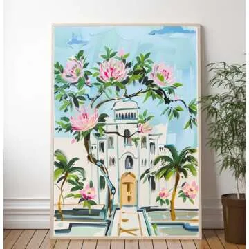 ART PRINT Garden Chinoiserie Blue and White Watercolor Printed Art Vintage Art Print | Asian Wall Decor Vintage Art (24" x 36" unframed)