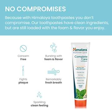 Himalaya Botanique Complete Care Toothpaste, Herbal, Mint Flavor, Fights Plaque, Freshens Breath, Fluoride Free, No Artificial Flavors, SLS Free, Cruelty Free, Foaming, 5.29 Oz, 1 Pack